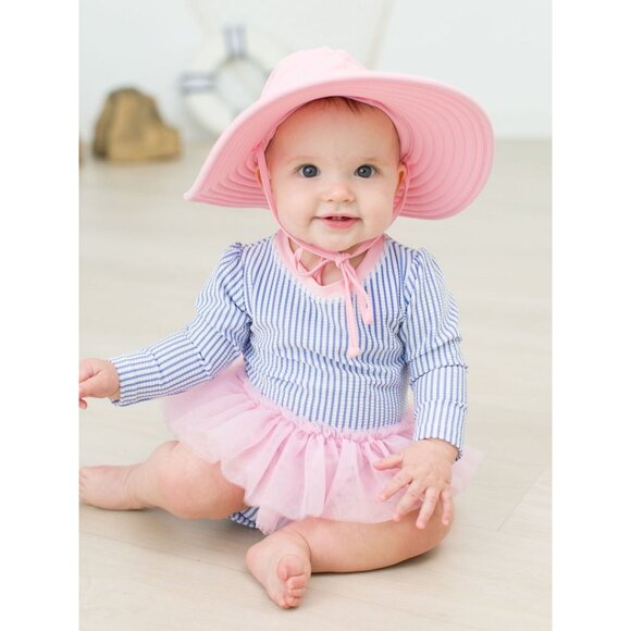 RUFFLEBUTTS Seersucker Tulle Skirted One Piece Swimsuit in Periwinkle Blue 3-6M - Picture 7 of 9